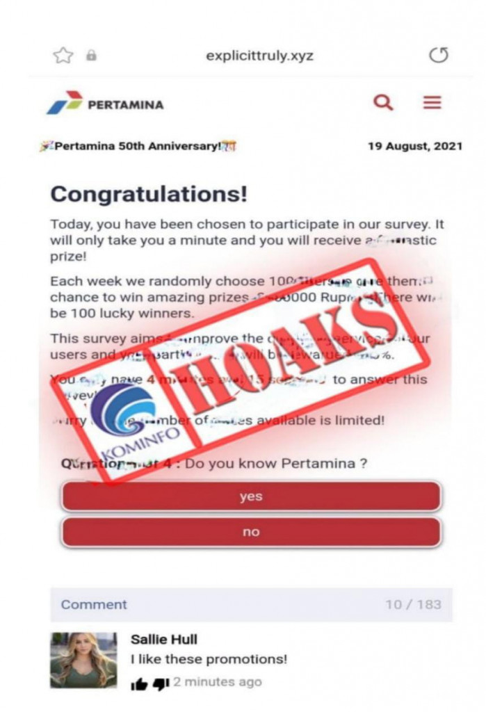 [HOAKS] Iklan Memuat Survey Mengatasnamakan Pertamina